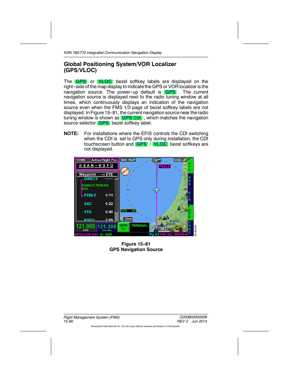 Figure 15-81 gps navigation source, Global positioning system/vor localizer (gps/vloc) | BendixKing KSN 770 - Pilots Guide User Manual | Page 363 / 467