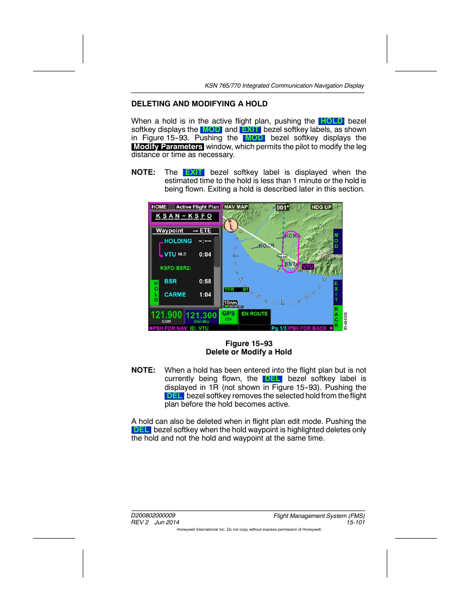 Figure 15-93 delete or modify a hold | BendixKing KSN 770 - Pilots Guide User Manual | Page 374 / 467