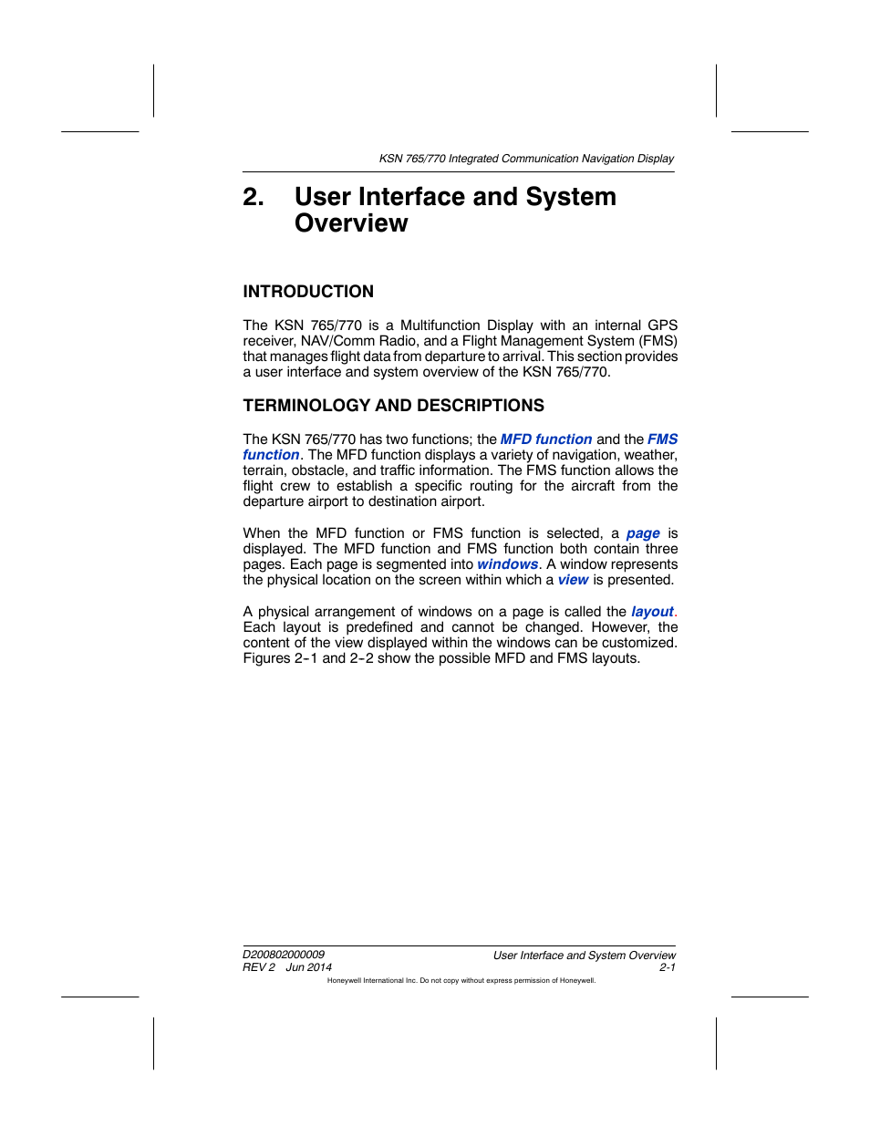 User interface and system overview, Introduction, Terminology and descriptions | BendixKing KSN 770 - Pilots Guide User Manual | Page 38 / 467