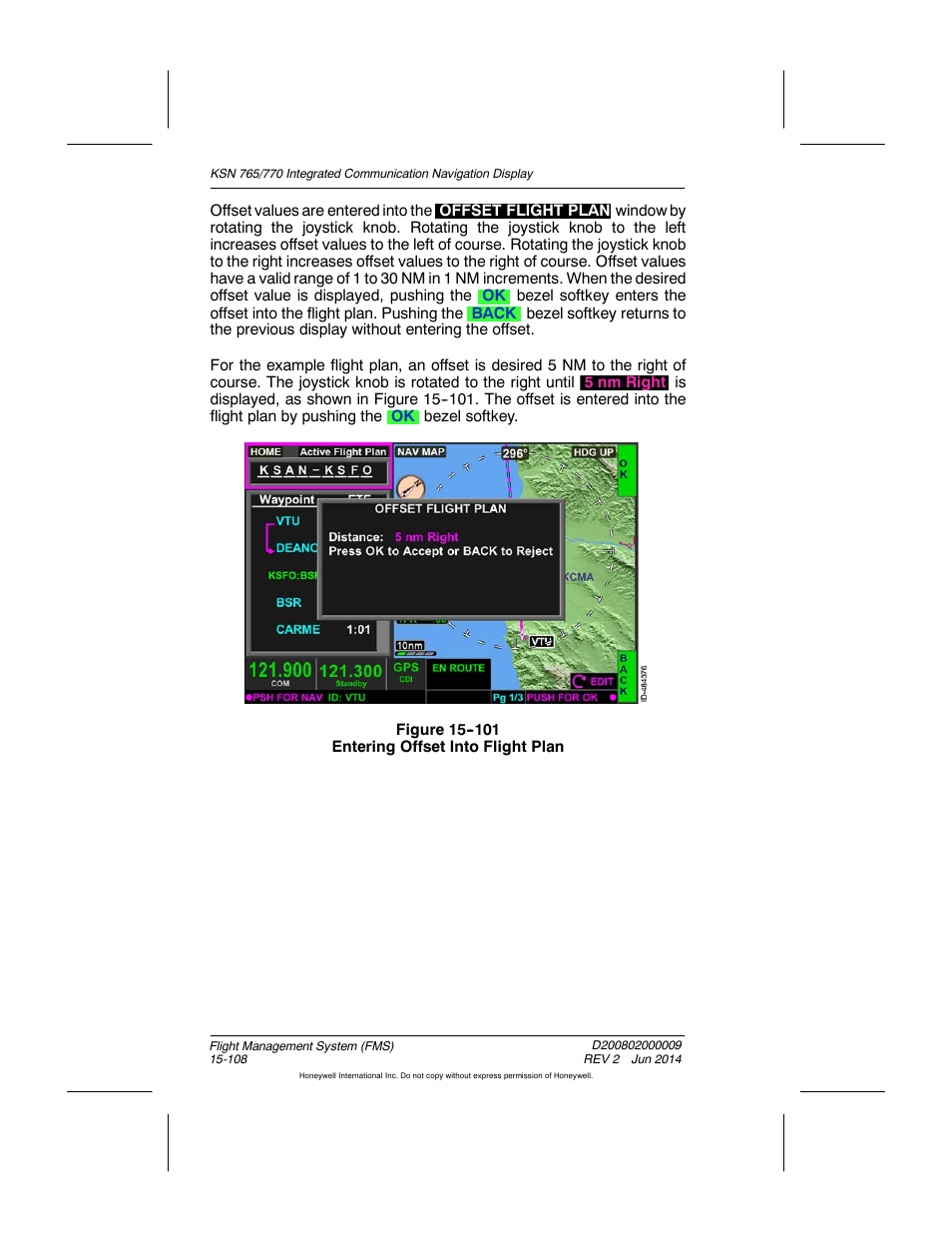 Figure 15-101 entering offset into flight plan | BendixKing KSN 770 - Pilots Guide User Manual | Page 381 / 467