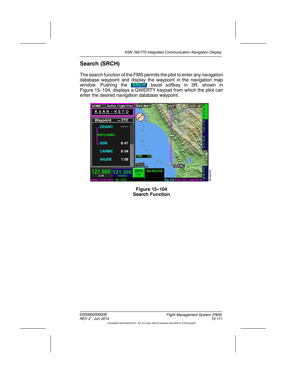 Figure 15-104 search function, Search (srch) | BendixKing KSN 770 - Pilots Guide User Manual | Page 384 / 467