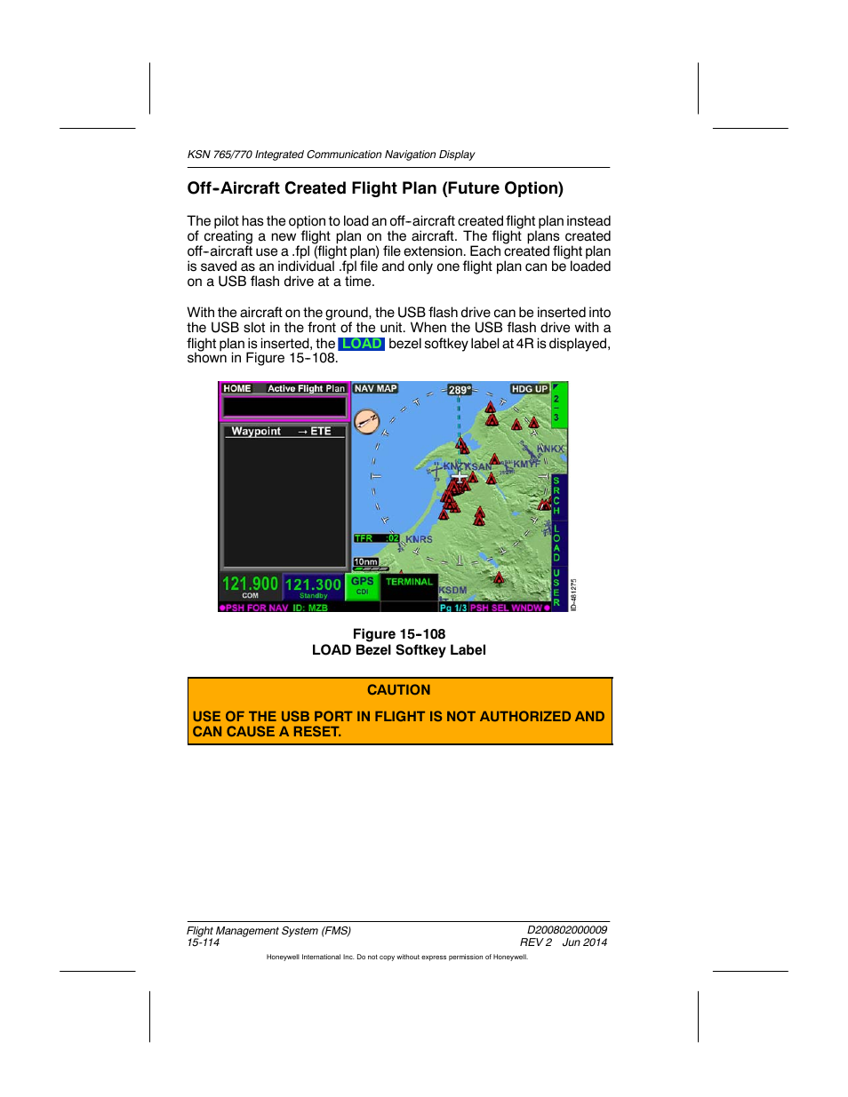 Figure 15-108 load bezel softkey label, Off-aircraft created flight plan (future option), Off--aircraft created flight plan (future option) | BendixKing KSN 770 - Pilots Guide User Manual | Page 387 / 467