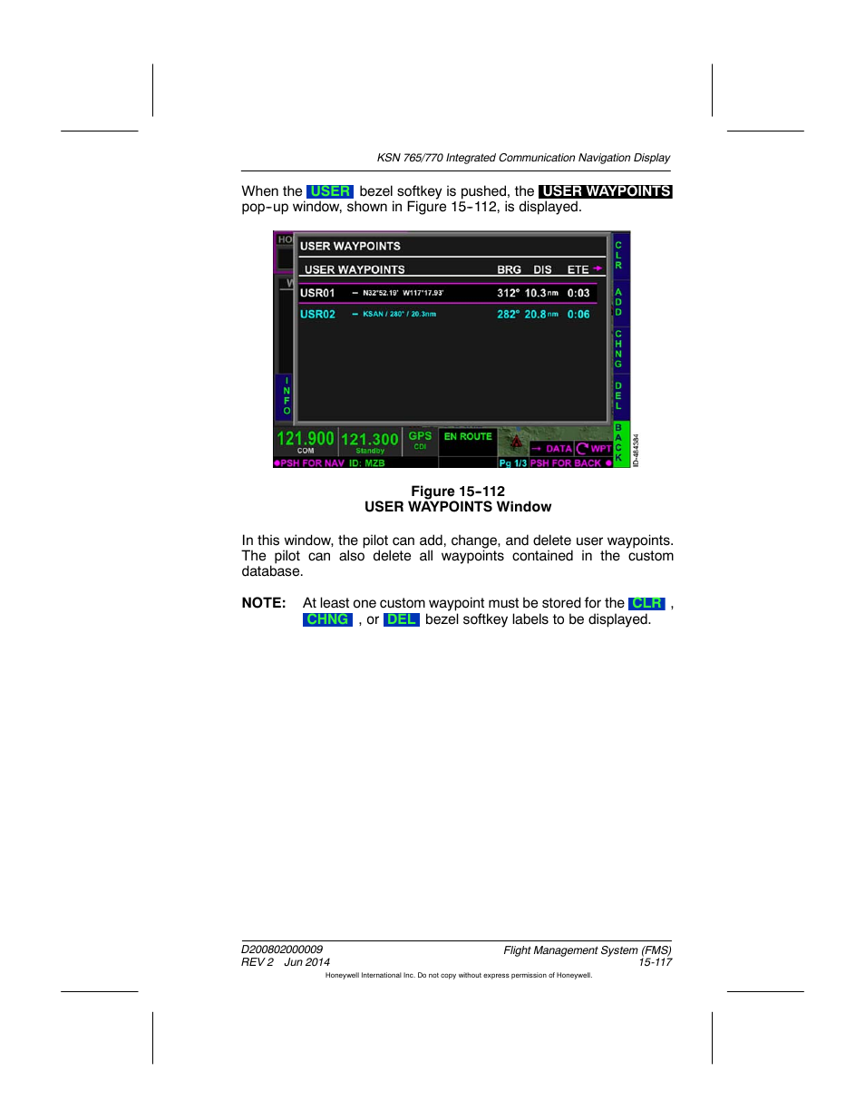 Figure 15-112 user waypoints window | BendixKing KSN 770 - Pilots Guide User Manual | Page 390 / 467