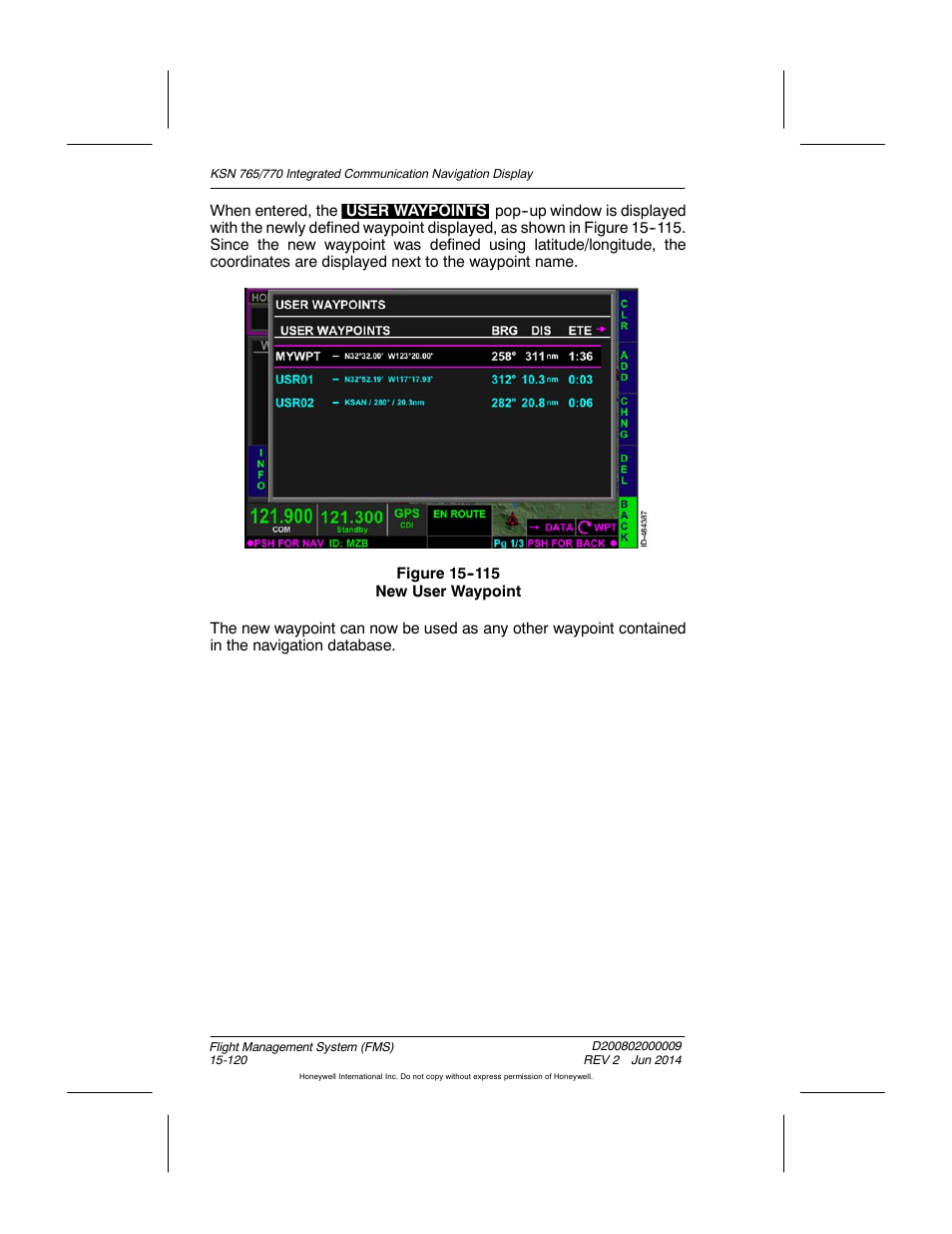 Figure 15-115 new user waypoint | BendixKing KSN 770 - Pilots Guide User Manual | Page 393 / 467