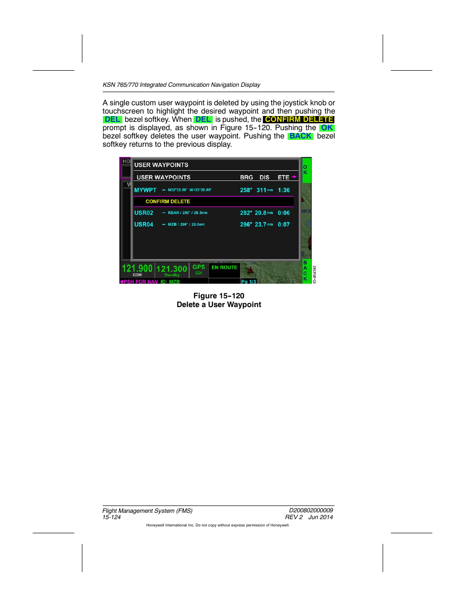 Figure 15-120 delete a user waypoint | BendixKing KSN 770 - Pilots Guide User Manual | Page 397 / 467