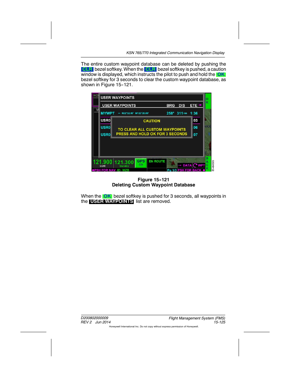 Figure 15-121 deleting custom waypoint database | BendixKing KSN 770 - Pilots Guide User Manual | Page 398 / 467