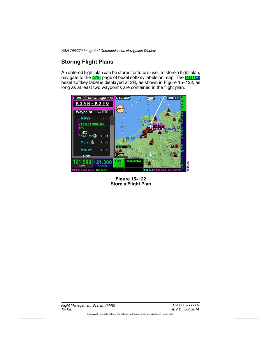 Figure 15-122 store a flight plan, Storing flight plans | BendixKing KSN 770 - Pilots Guide User Manual | Page 399 / 467