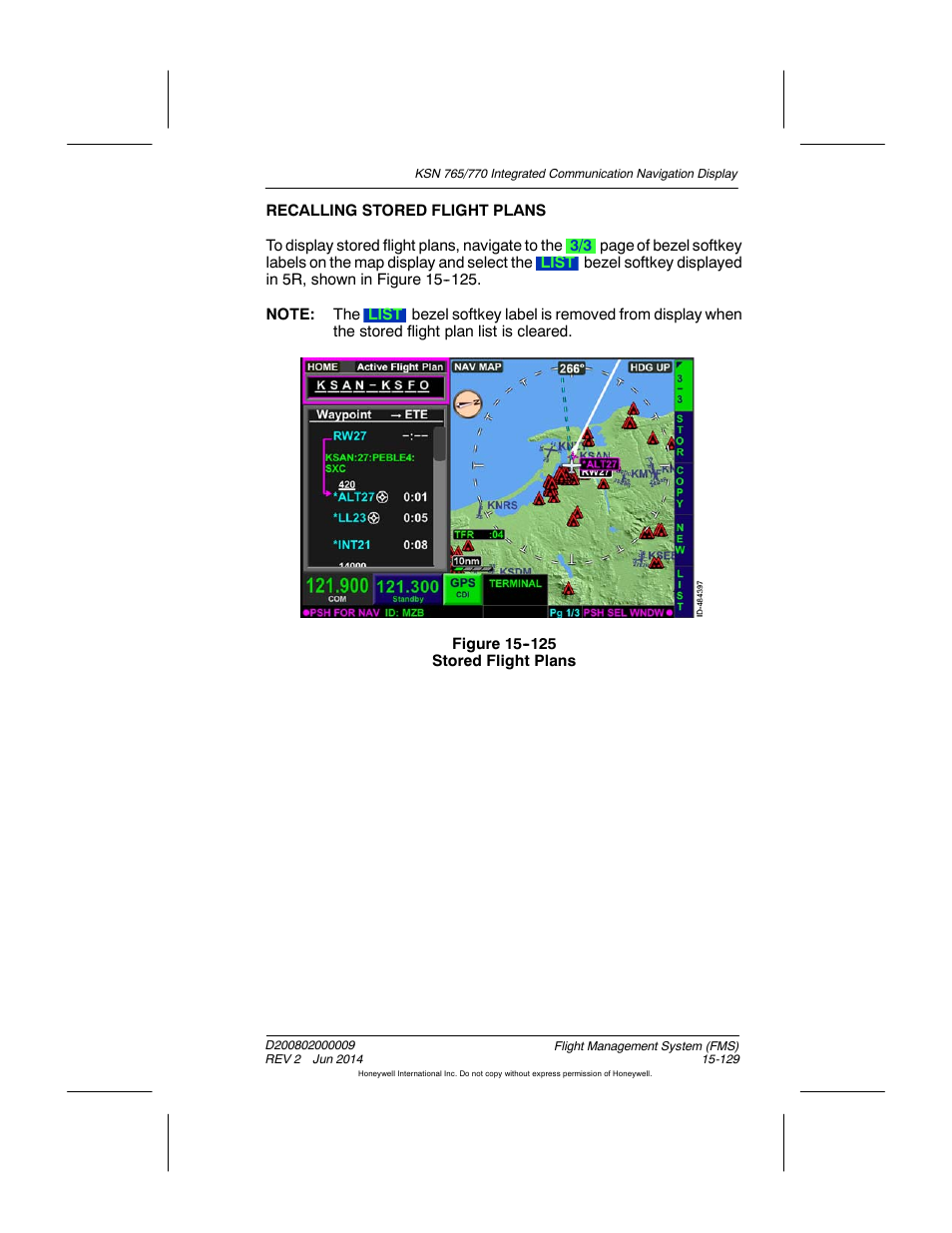 Figure 15-125 stored flight plans | BendixKing KSN 770 - Pilots Guide User Manual | Page 402 / 467