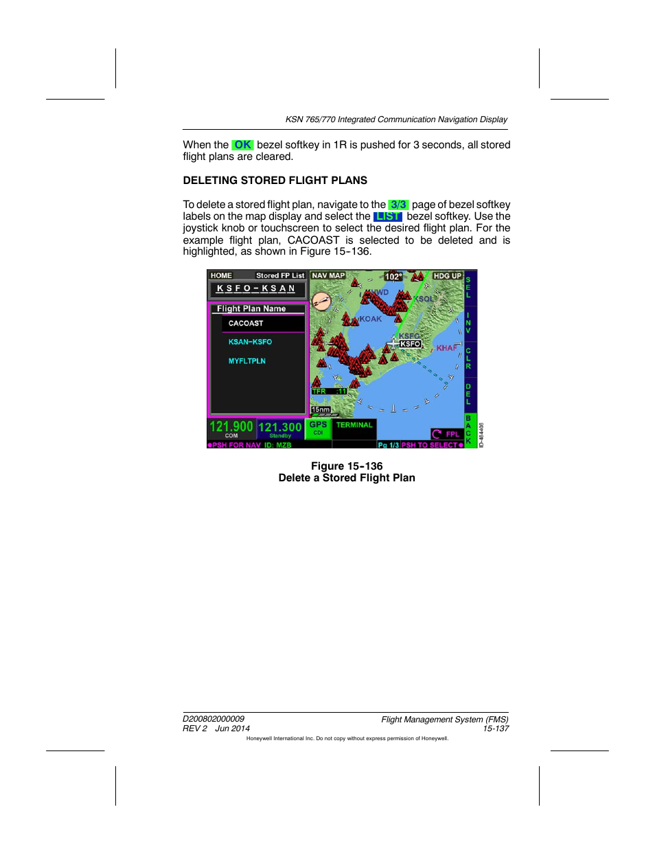 Figure 15-136 delete a stored flight plan | BendixKing KSN 770 - Pilots Guide User Manual | Page 410 / 467