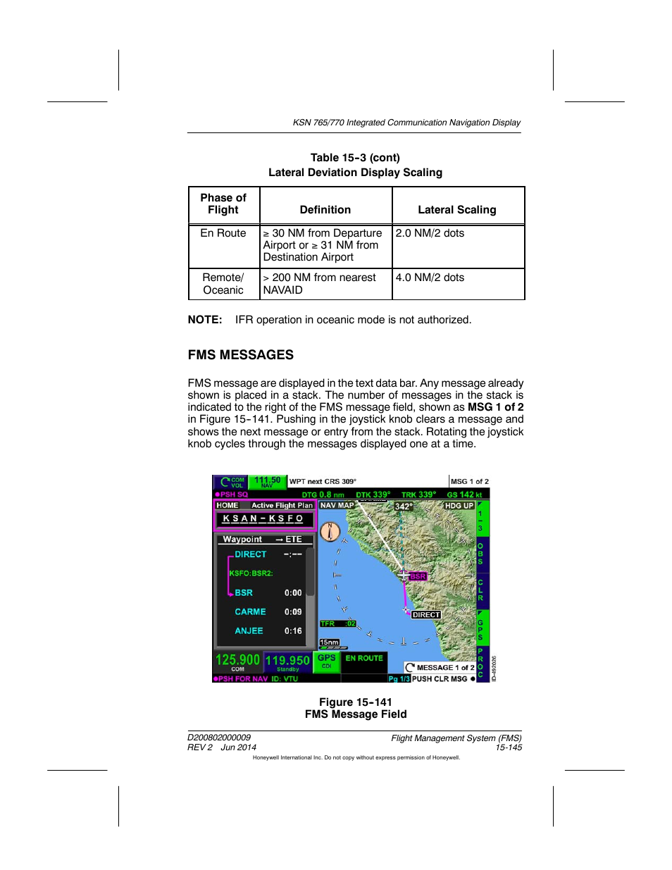 Figure 15-141 fms message field, Fms messages | BendixKing KSN 770 - Pilots Guide User Manual | Page 418 / 467
