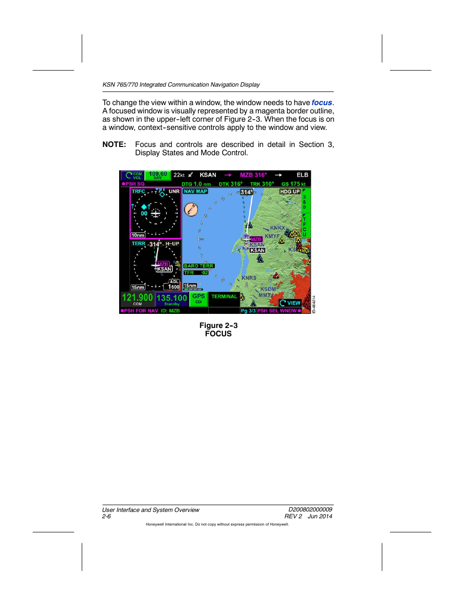 Figure 2-3 focus | BendixKing KSN 770 - Pilots Guide User Manual | Page 42 / 467