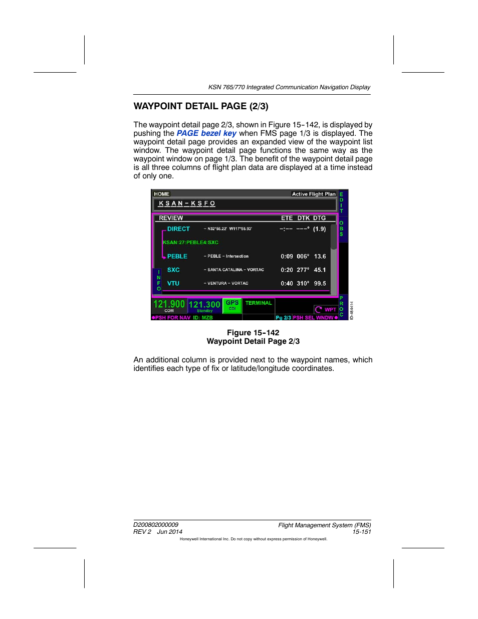 Waypoint detail page (2/3) | BendixKing KSN 770 - Pilots Guide User Manual | Page 424 / 467