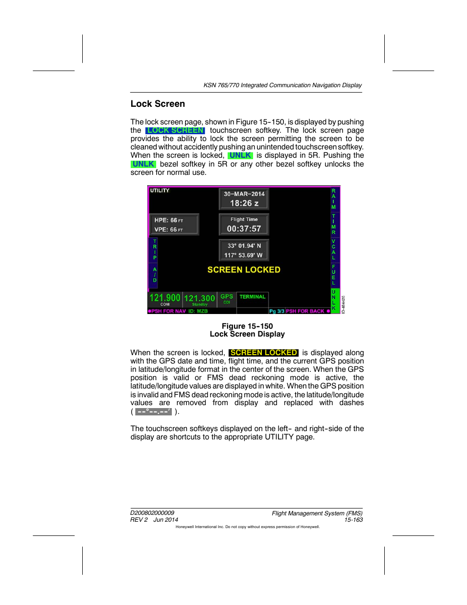 Figure 15-150 lock screen display, Lock screen | BendixKing KSN 770 - Pilots Guide User Manual | Page 436 / 467