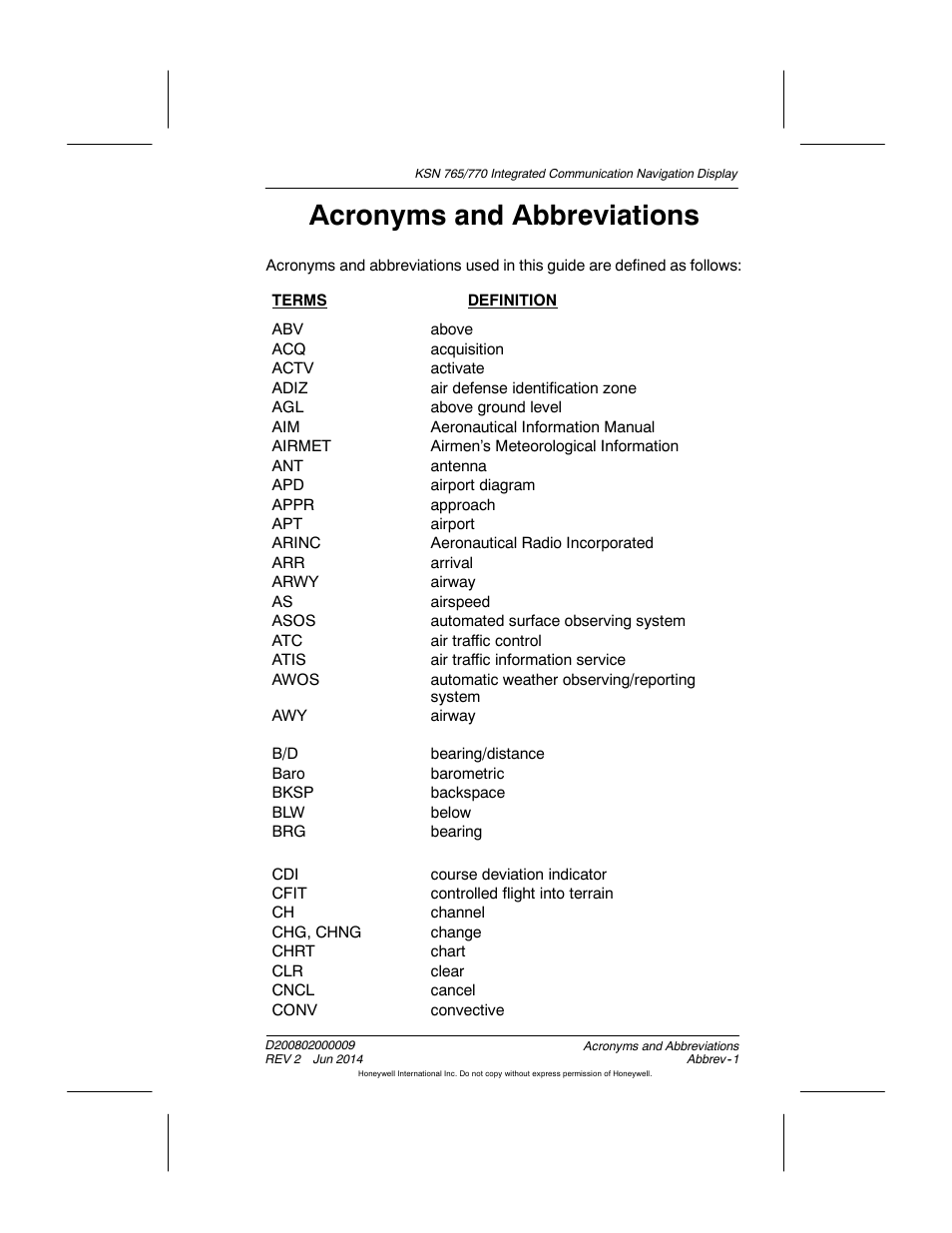 Acronyms and abbreviations | BendixKing KSN 770 - Pilots Guide User Manual | Page 446 / 467