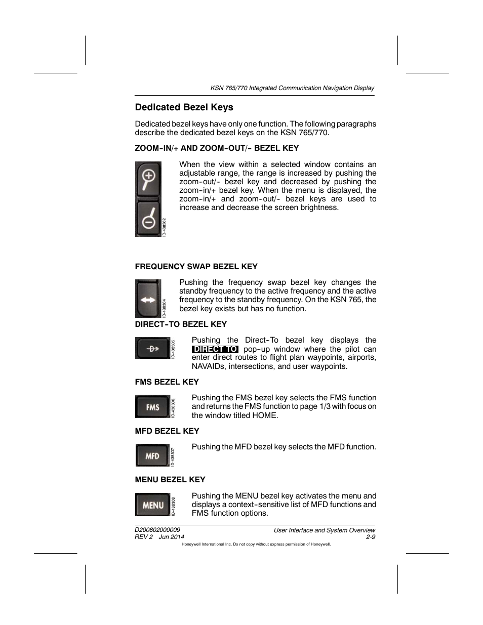 Dedicated bezel keys | BendixKing KSN 770 - Pilots Guide User Manual | Page 45 / 467