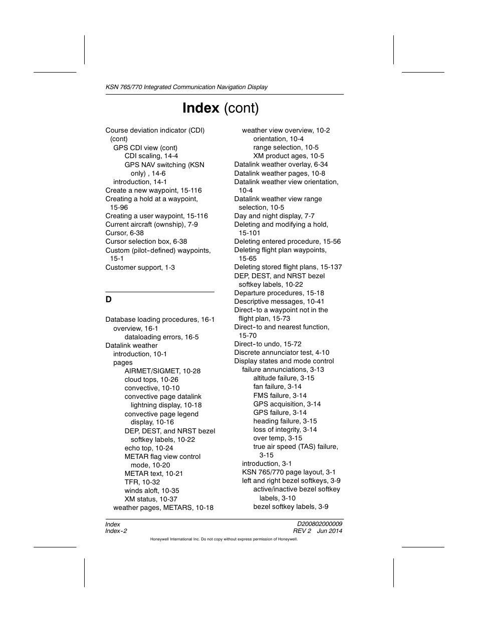 Index (cont) | BendixKing KSN 770 - Pilots Guide User Manual | Page 457 / 467