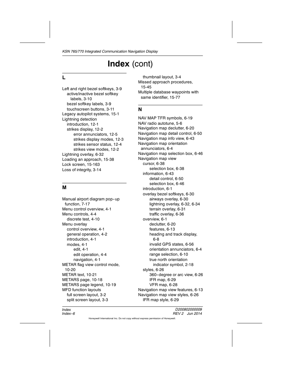 Index (cont) | BendixKing KSN 770 - Pilots Guide User Manual | Page 461 / 467