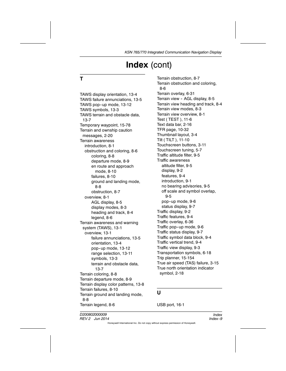 Index (cont) | BendixKing KSN 770 - Pilots Guide User Manual | Page 464 / 467