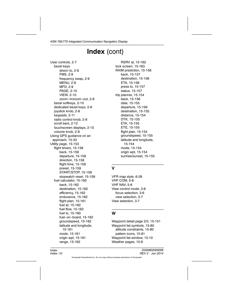 Index (cont) | BendixKing KSN 770 - Pilots Guide User Manual | Page 465 / 467