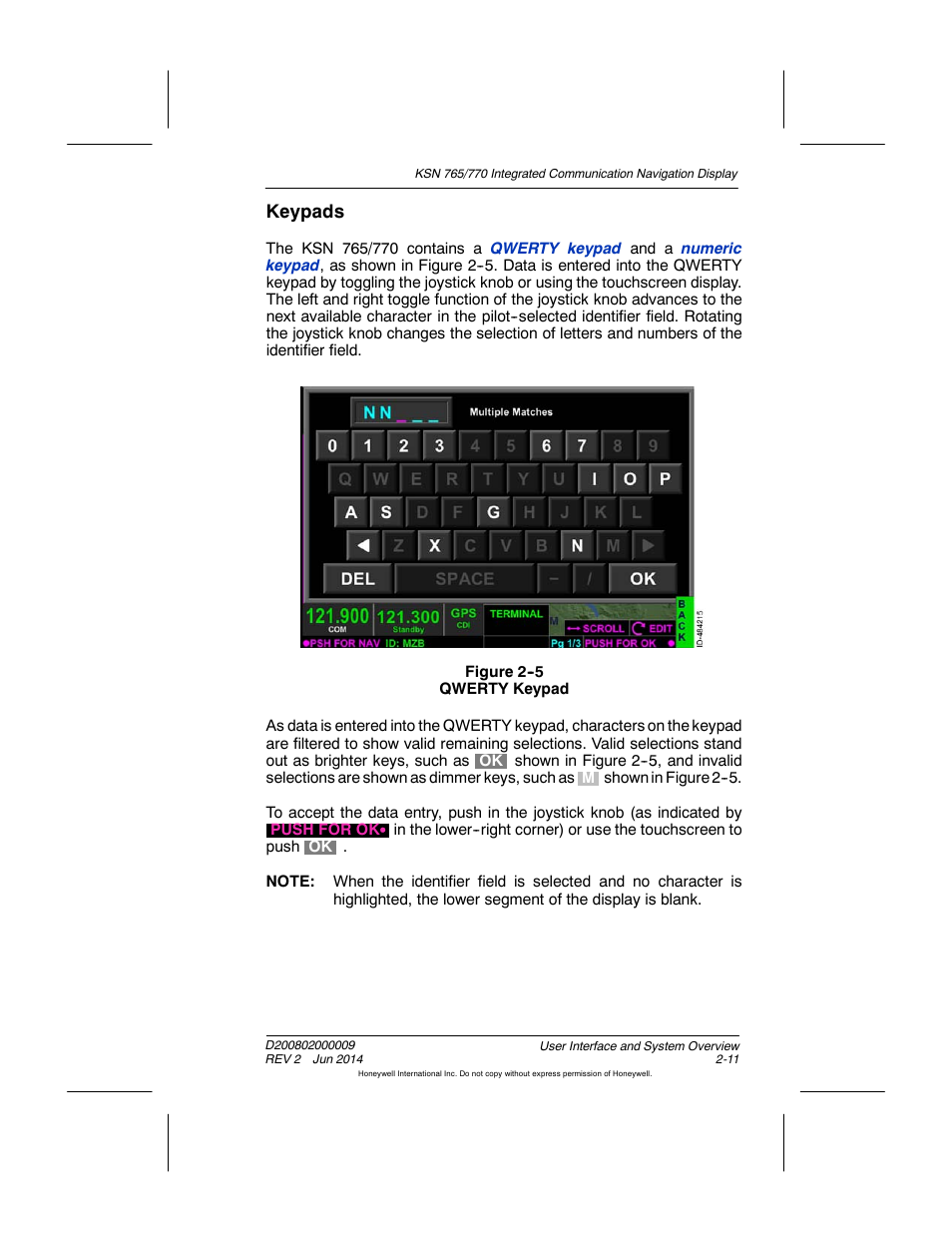 Figure 2-5 qwerty keypad, Keypads | BendixKing KSN 770 - Pilots Guide User Manual | Page 47 / 467