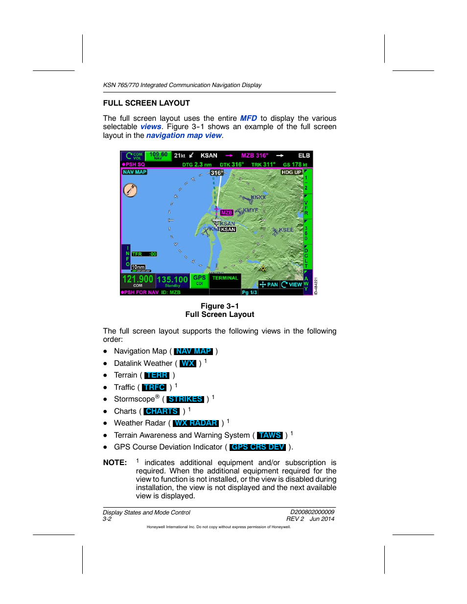 Figure 3-1 full screen layout | BendixKing KSN 770 - Pilots Guide User Manual | Page 58 / 467