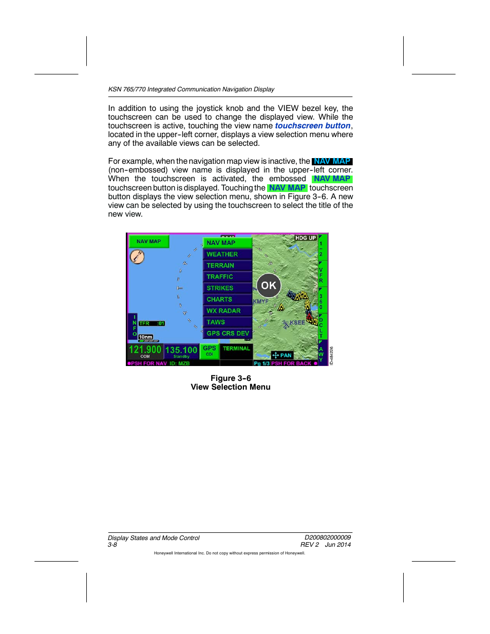 Figure 3-6 view selection menu | BendixKing KSN 770 - Pilots Guide User Manual | Page 64 / 467