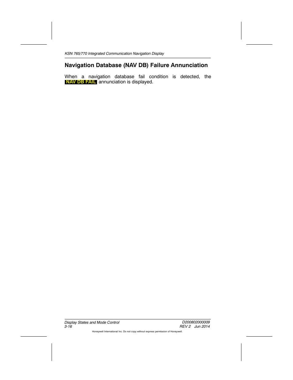 Navigation database (nav db) failure annunciation | BendixKing KSN 770 - Pilots Guide User Manual | Page 72 / 467