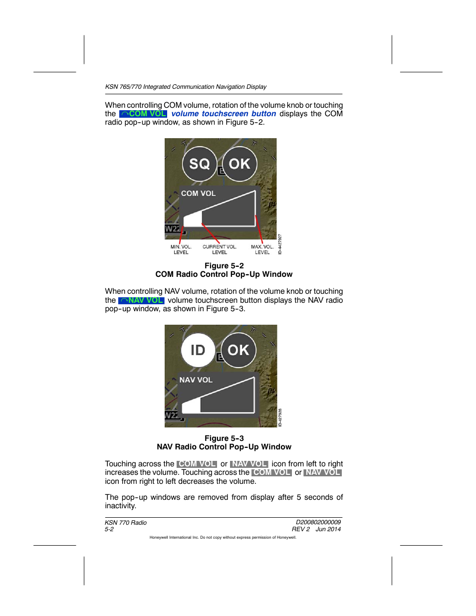 Figure 5-2 com radio control pop-up window, Figure 5-3 nav radio control pop-up window | BendixKing KSN 770 - Pilots Guide User Manual | Page 84 / 467