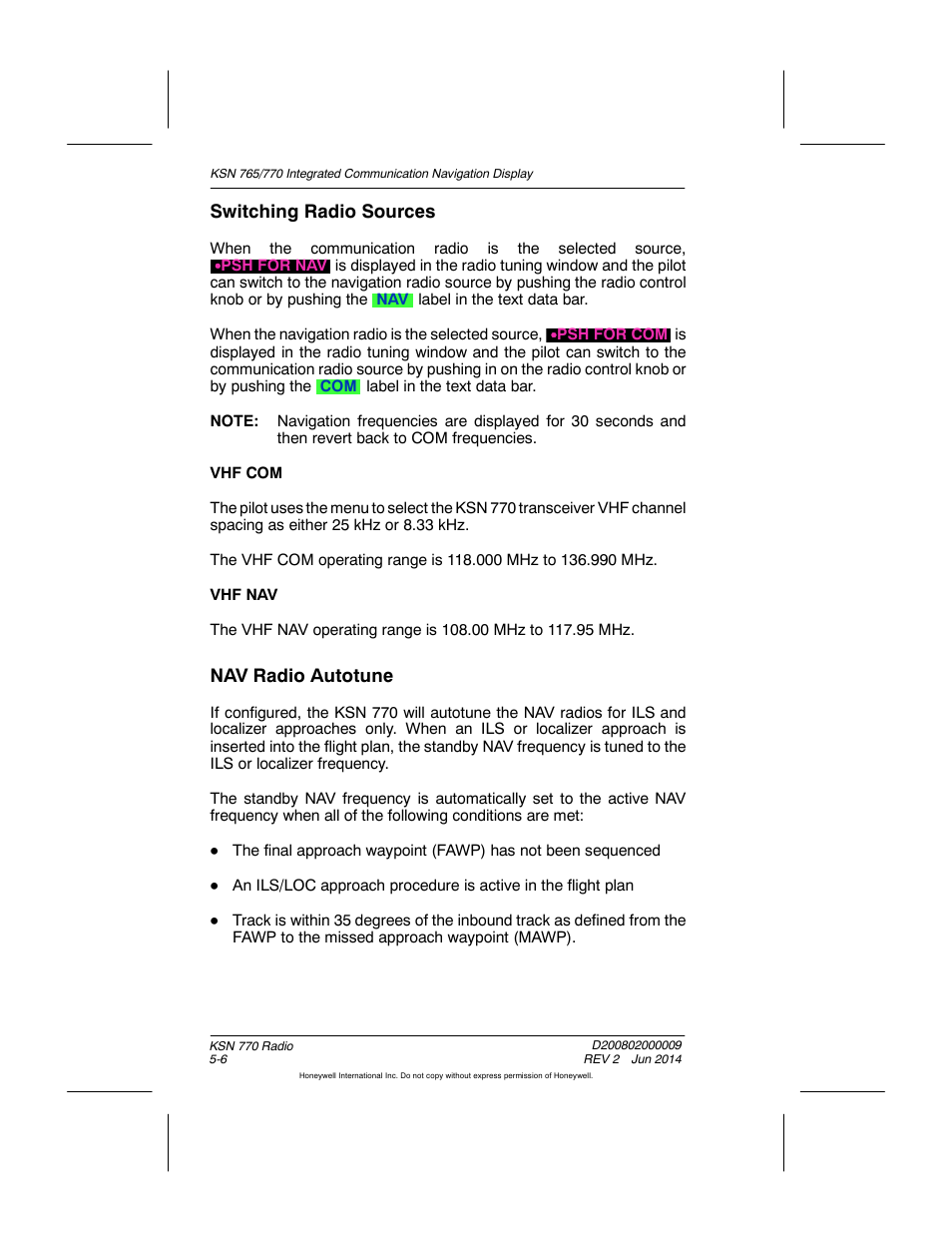 Switching radio sources, Nav radio autotune | BendixKing KSN 770 - Pilots Guide User Manual | Page 88 / 467
