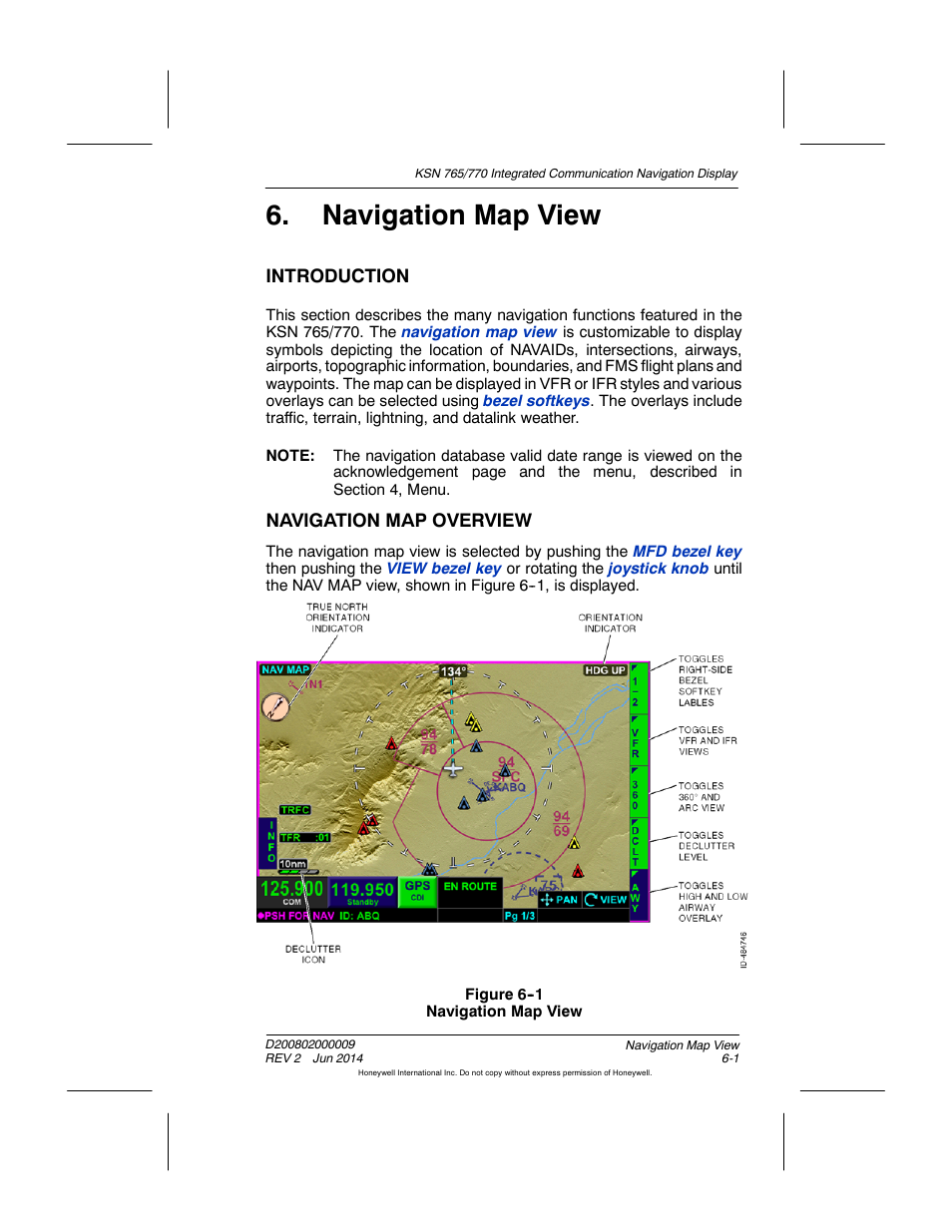 Figure 6-1 navigation map view, Navigation map view, Introduction | Navigation map overview | BendixKing KSN 770 - Pilots Guide User Manual | Page 99 / 467