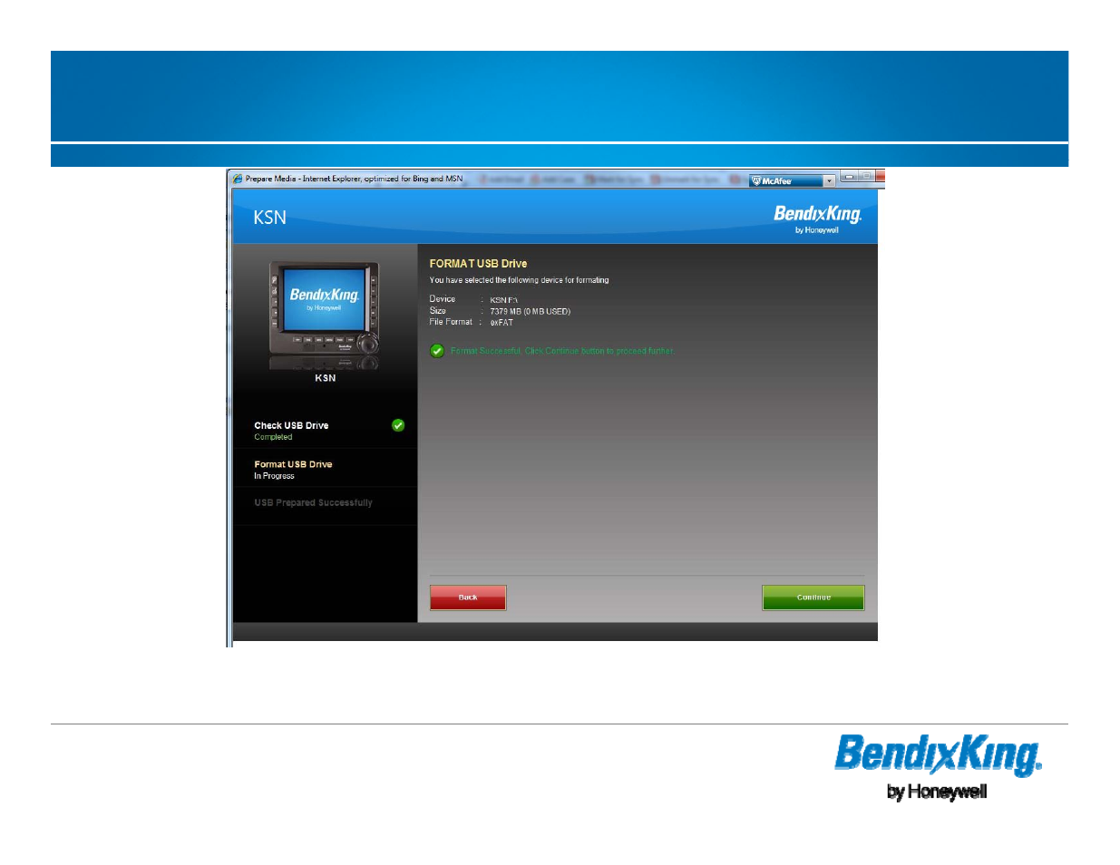 Formatting usb - done | BendixKing KSN 770 - Pilots Guide User Manual | Page 24 / 73