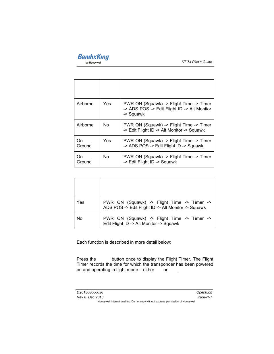 Flight timer, Flight timer -7 | BendixKing KT 74 User Manual | Page 13 / 17