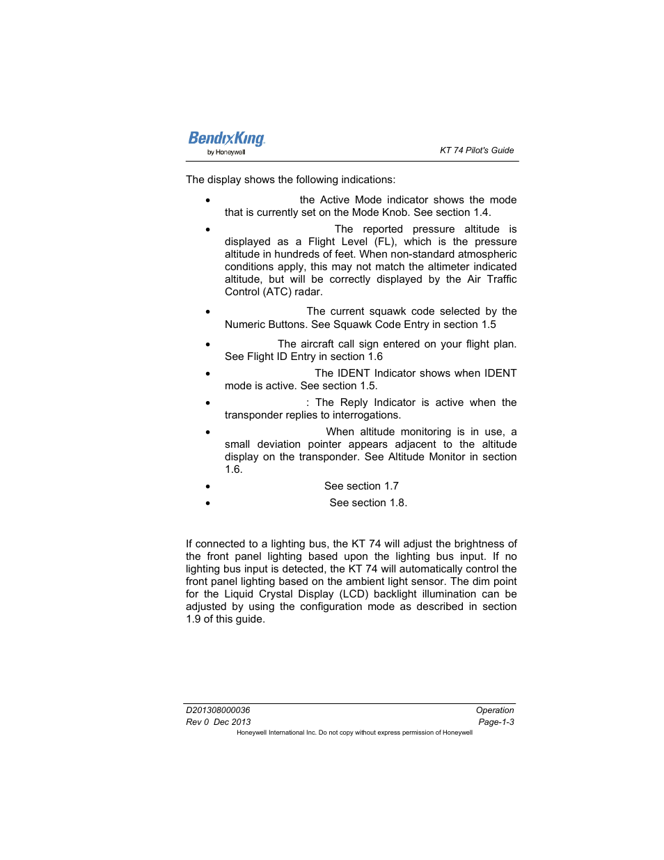 Light sensor, Light sensor -3 | BendixKing KT 74 User Manual | Page 9 / 17