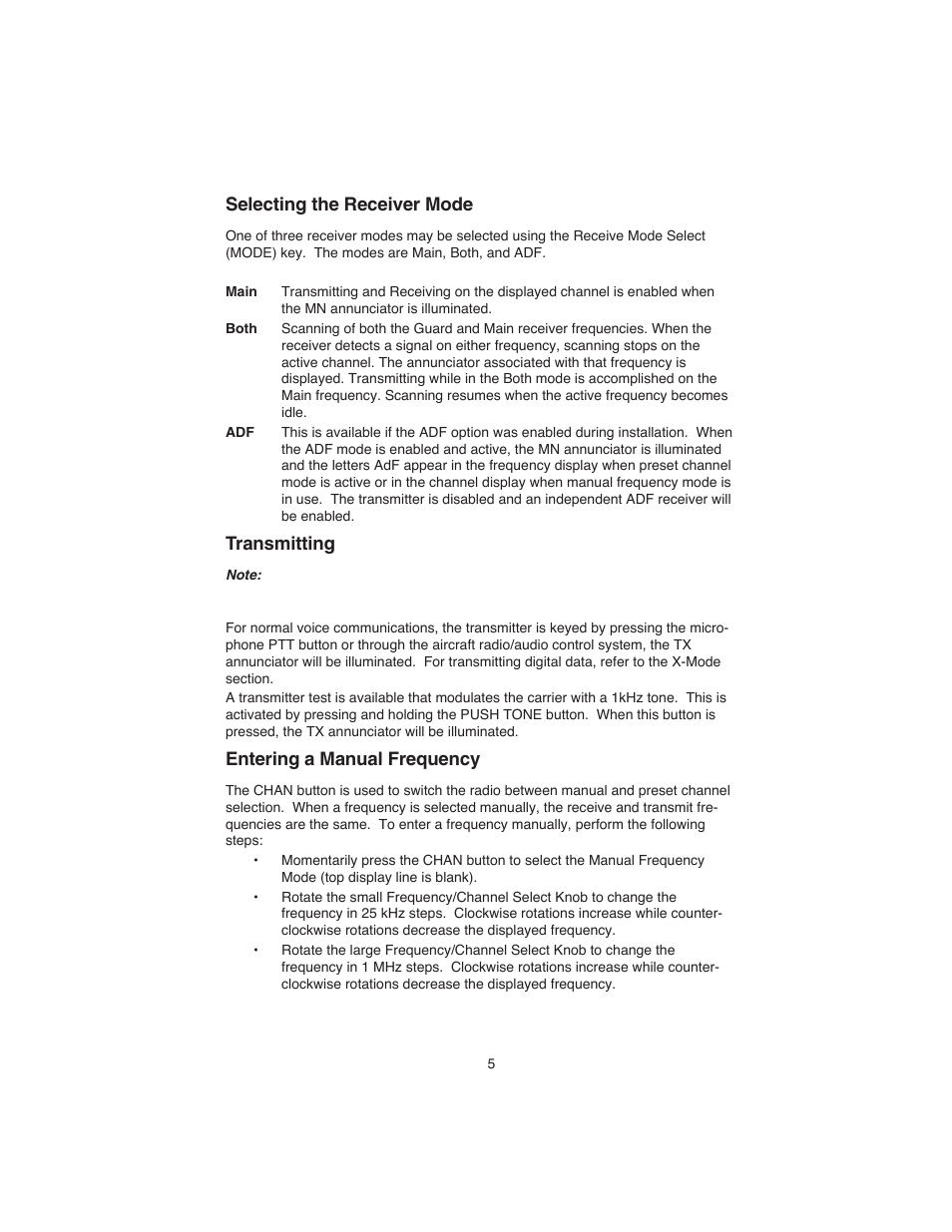 Selecting the receiver mode, Transmitting, Entering a manual frequency | BendixKing KTR 909A User Manual | Page 7 / 13