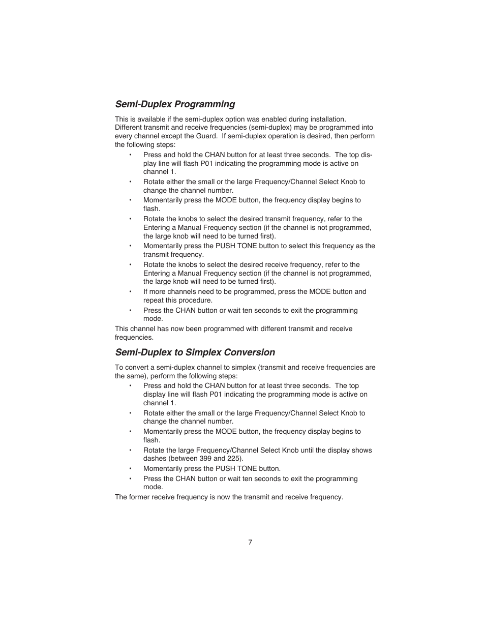 Semi-duplex programming, Semi-duplex to simplex conversion | BendixKing KTR 909A User Manual | Page 9 / 13