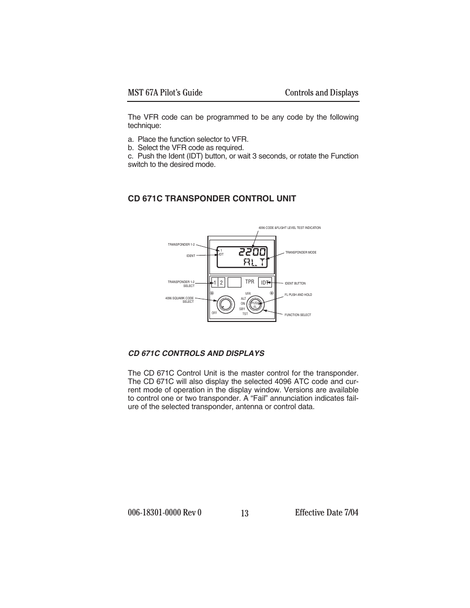 Cd 671c transponder control unit | BendixKing MST 67A User Manual | Page 17 / 27