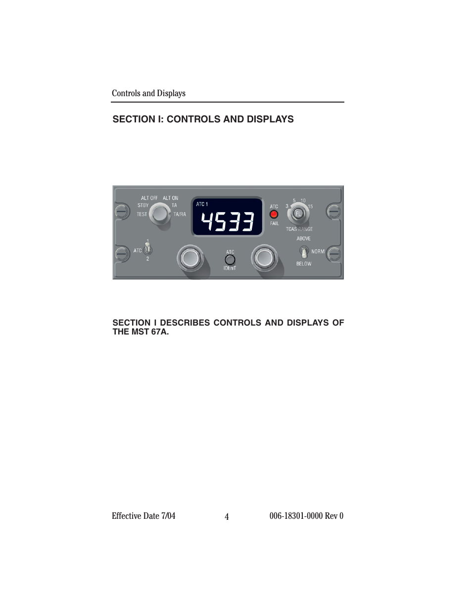 Section i: controls and displays | BendixKing MST 67A User Manual | Page 8 / 27