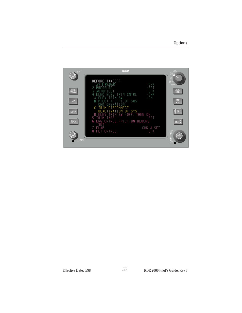 Options, Checklist | BendixKing IN-182A System RDR-2000 User Manual | Page 59 / 71