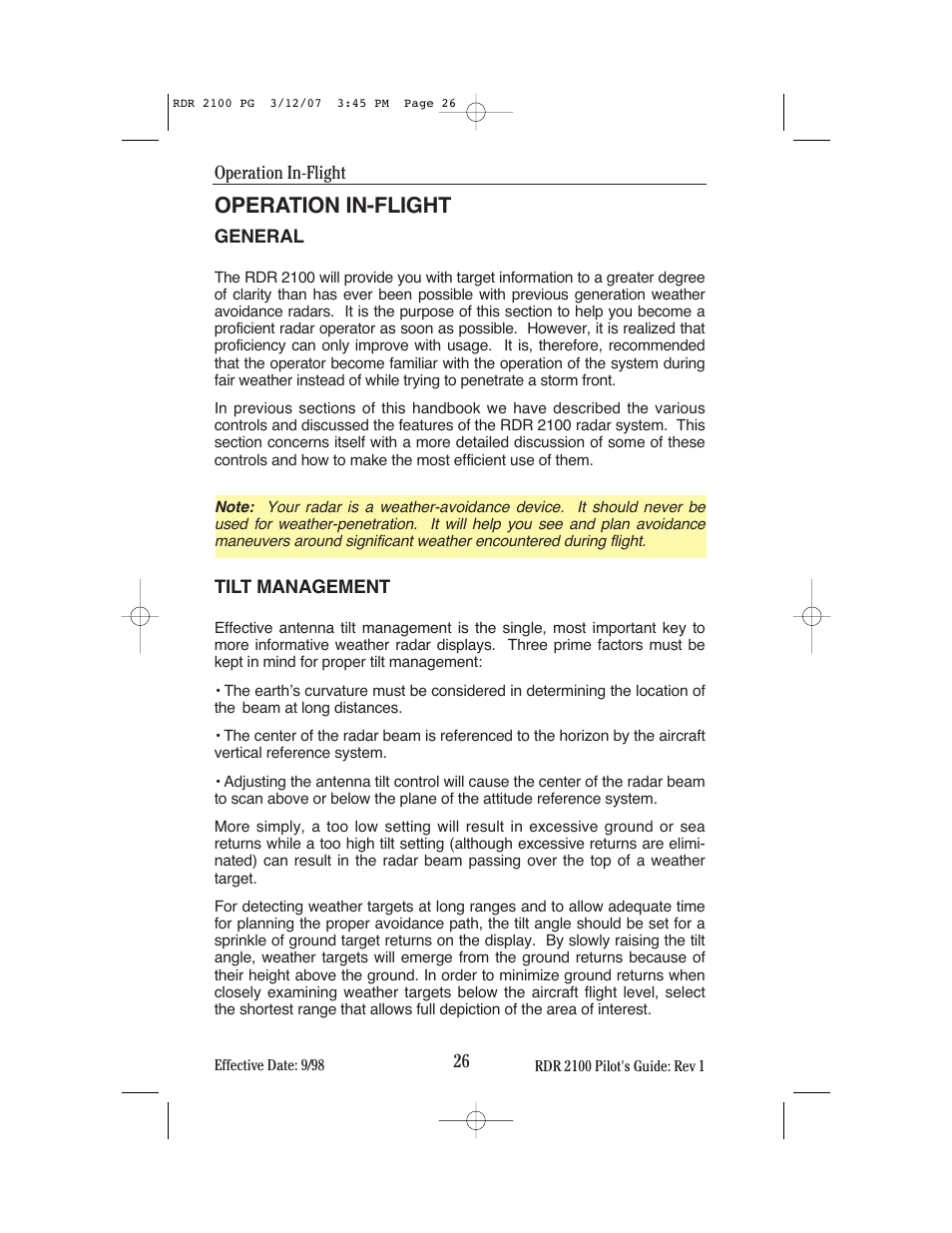 Operation in-flight | BendixKing IN-862A System RDR-2100 User Manual | Page 30 / 74