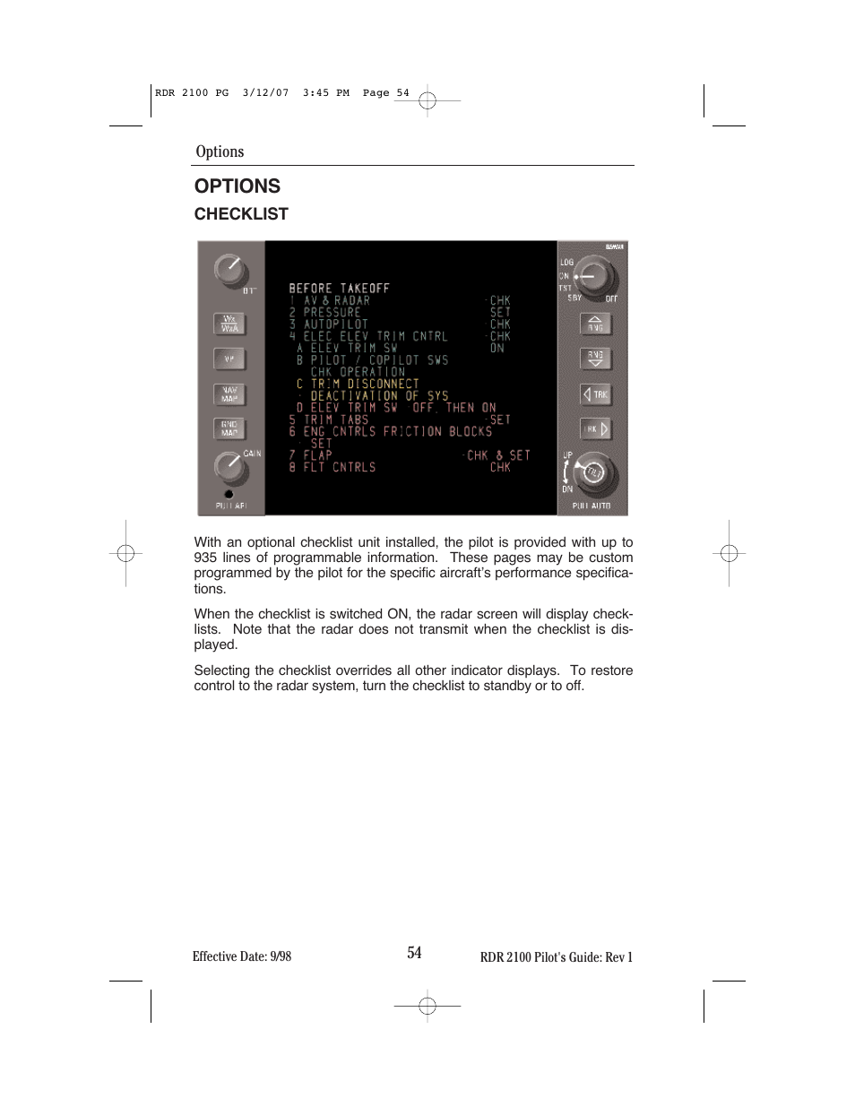 Options | BendixKing IN-862A System RDR-2100 User Manual | Page 58 / 74