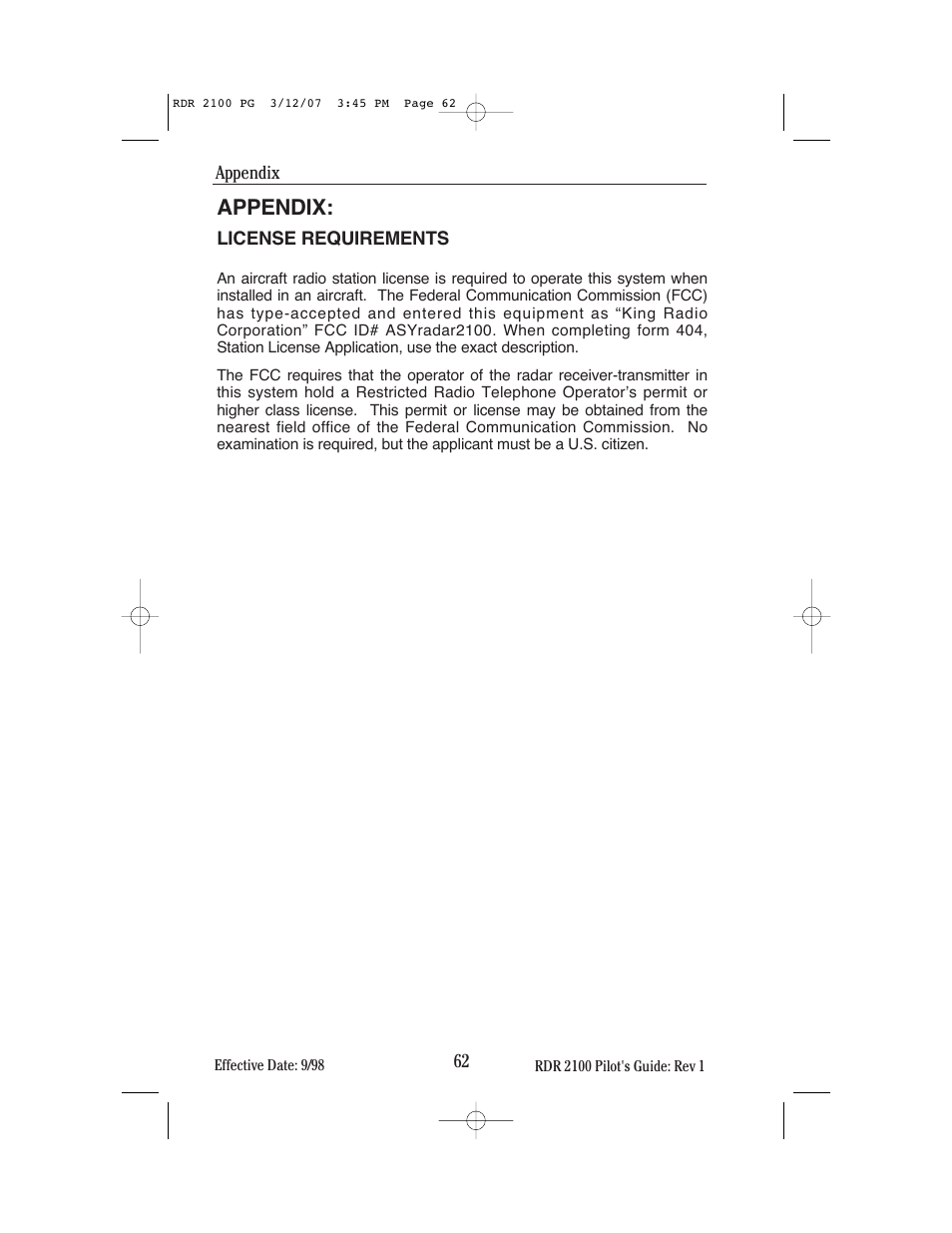 Appendix | BendixKing IN-862A System RDR-2100 User Manual | Page 66 / 74