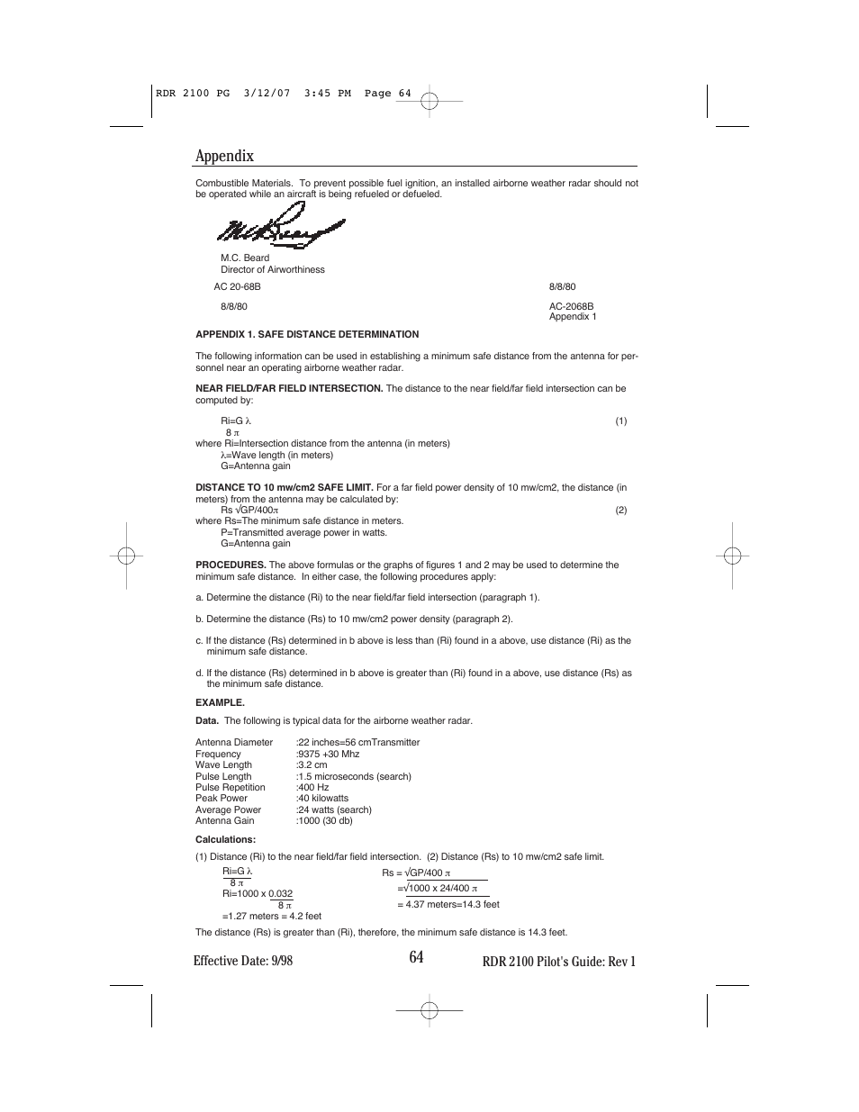 Appendix | BendixKing IN-862A System RDR-2100 User Manual | Page 68 / 74