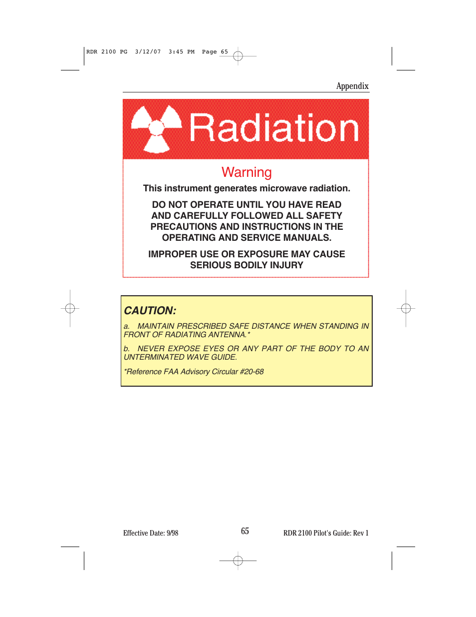 Warning, Caution | BendixKing IN-862A System RDR-2100 User Manual | Page 69 / 74