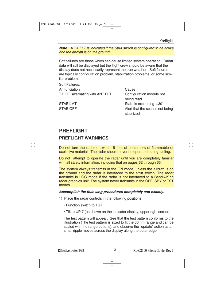 Preflight | BendixKing IN-862A System RDR-2100 User Manual | Page 9 / 74