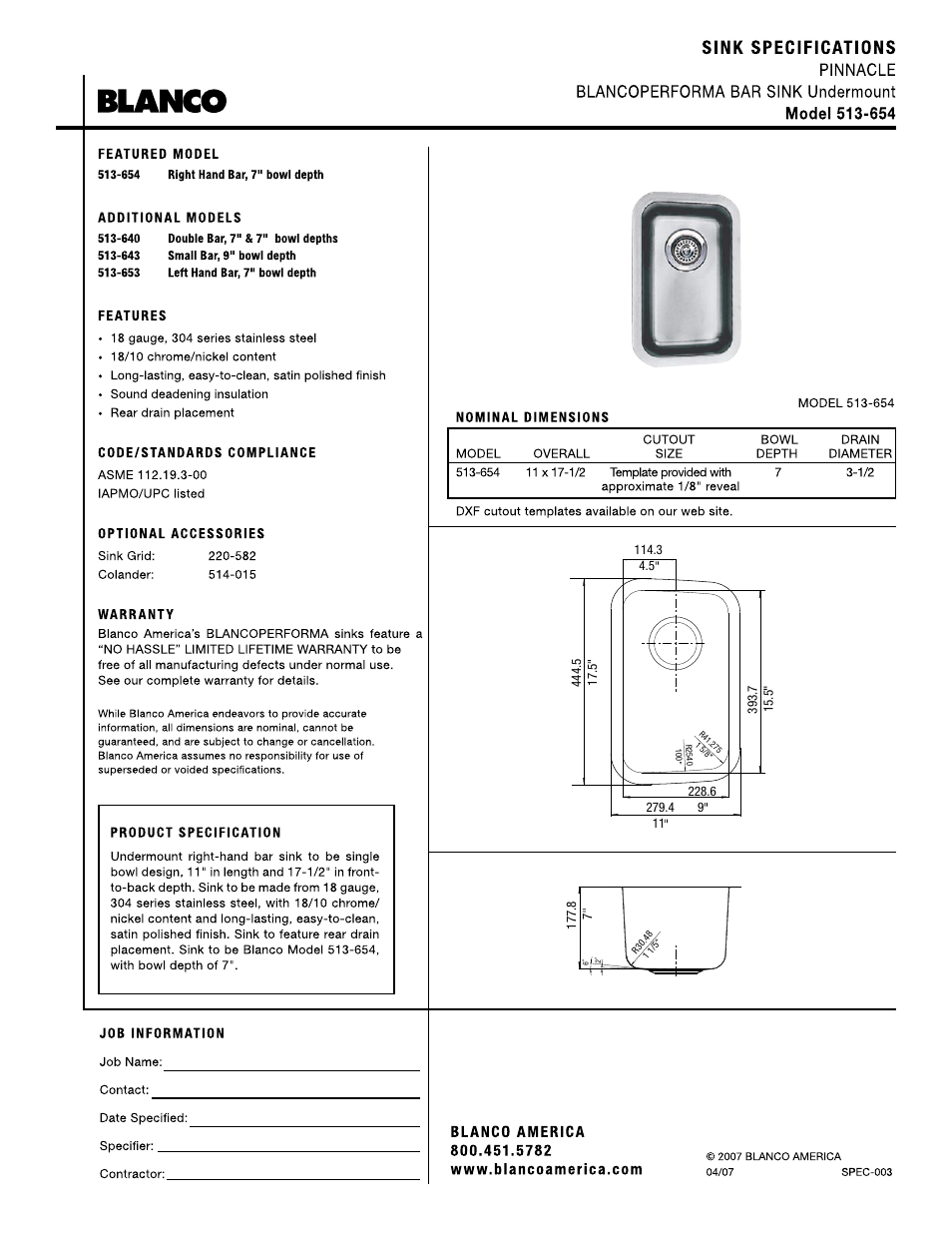 Blanco 513-654 User Manual | 1 page