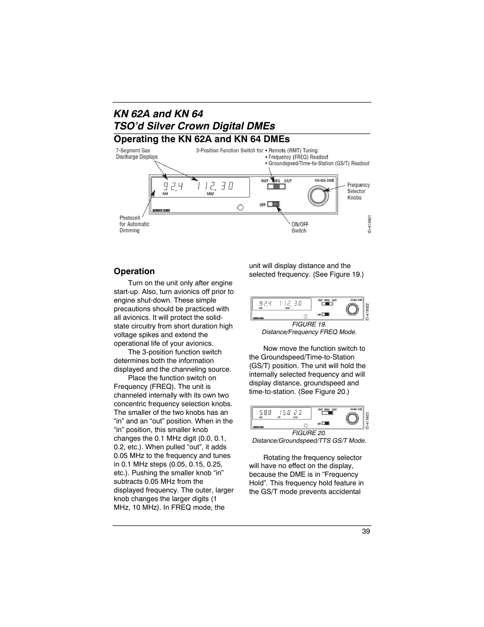 Kn 62a and kn 64 tso’d silver crown digital dmes, Kn 62a/kn 64, Operating the kn 62a and kn 64 dmes | BendixKing SILVER CROWN PLUS System SILVER CROWN PLUS User Manual | Page 43 / 60