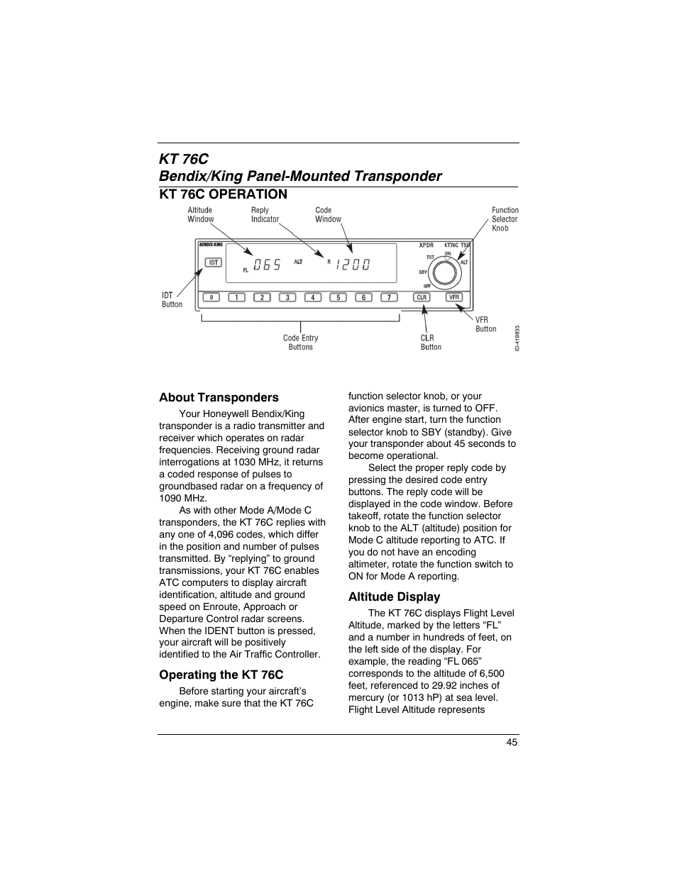 Kt 76c bendix/king panel-mounted transponder | BendixKing SILVER CROWN PLUS System SILVER CROWN PLUS User Manual | Page 49 / 60