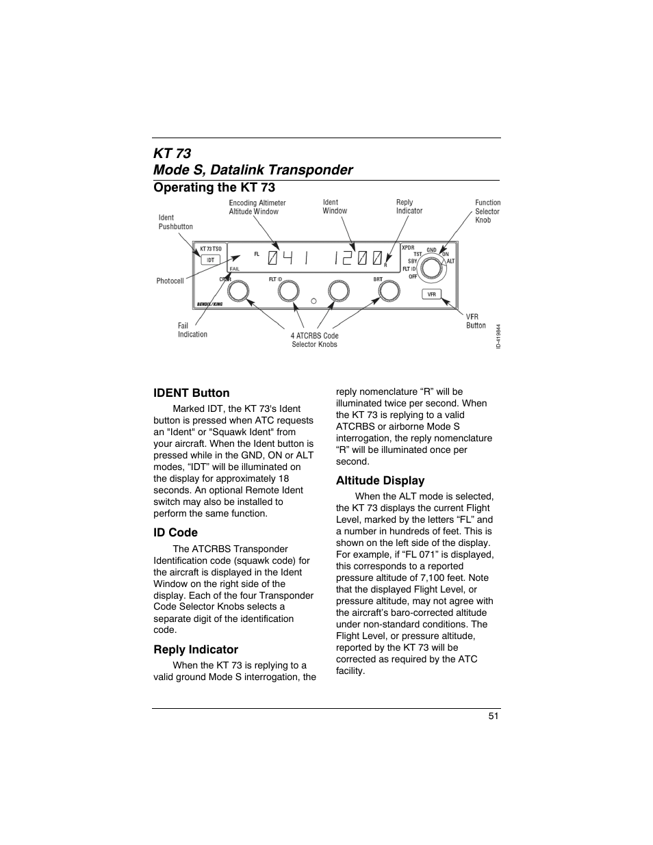 Kt 73 mode s, datalink transponder | BendixKing SILVER CROWN PLUS System SILVER CROWN PLUS User Manual | Page 55 / 60