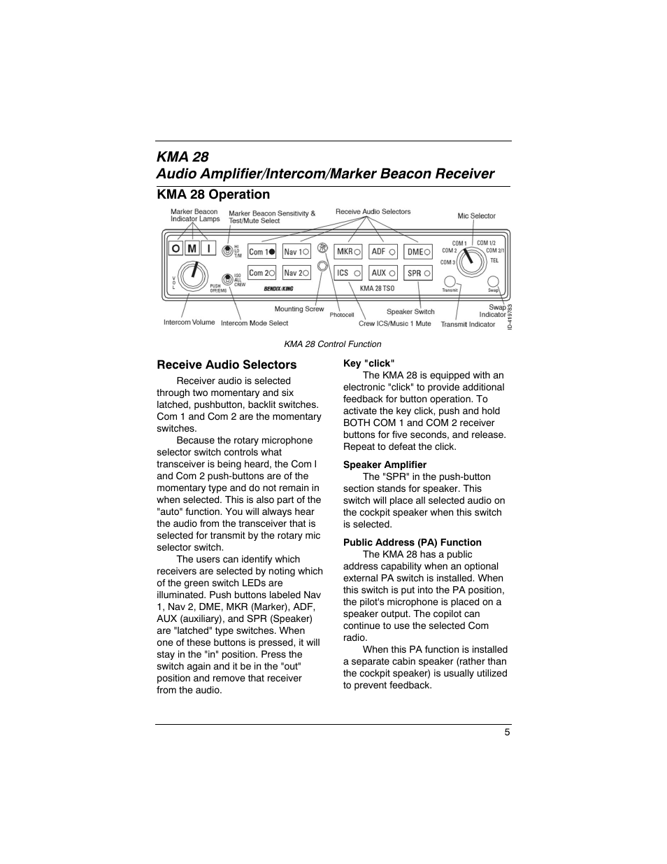 Kma 28, Kma 28 operation | BendixKing SILVER CROWN PLUS System SILVER CROWN PLUS User Manual | Page 9 / 60