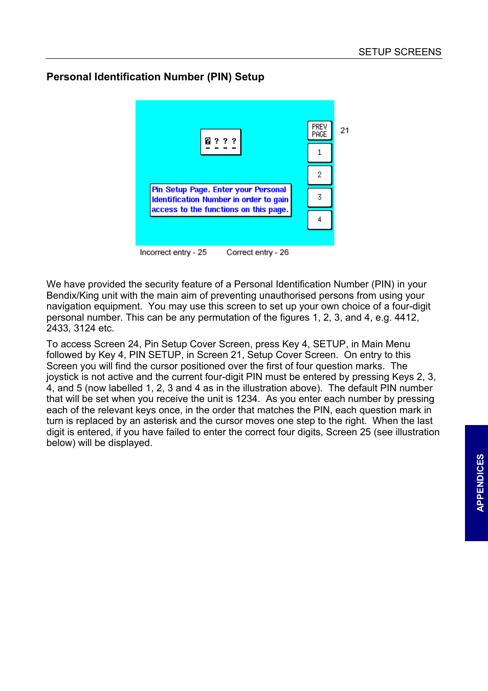 Personal identification number (pin) setup | BendixKing SKYMAP IIIC User Manual | Page 106 / 155